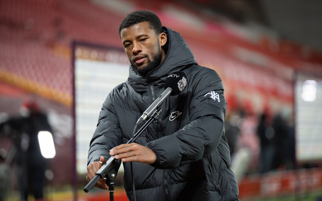 Liverpool's Georginio Wijnaldum is interviewed by LFCTV after the FA Premier League match between Liverpool FC and Manchester City FC at Anfield