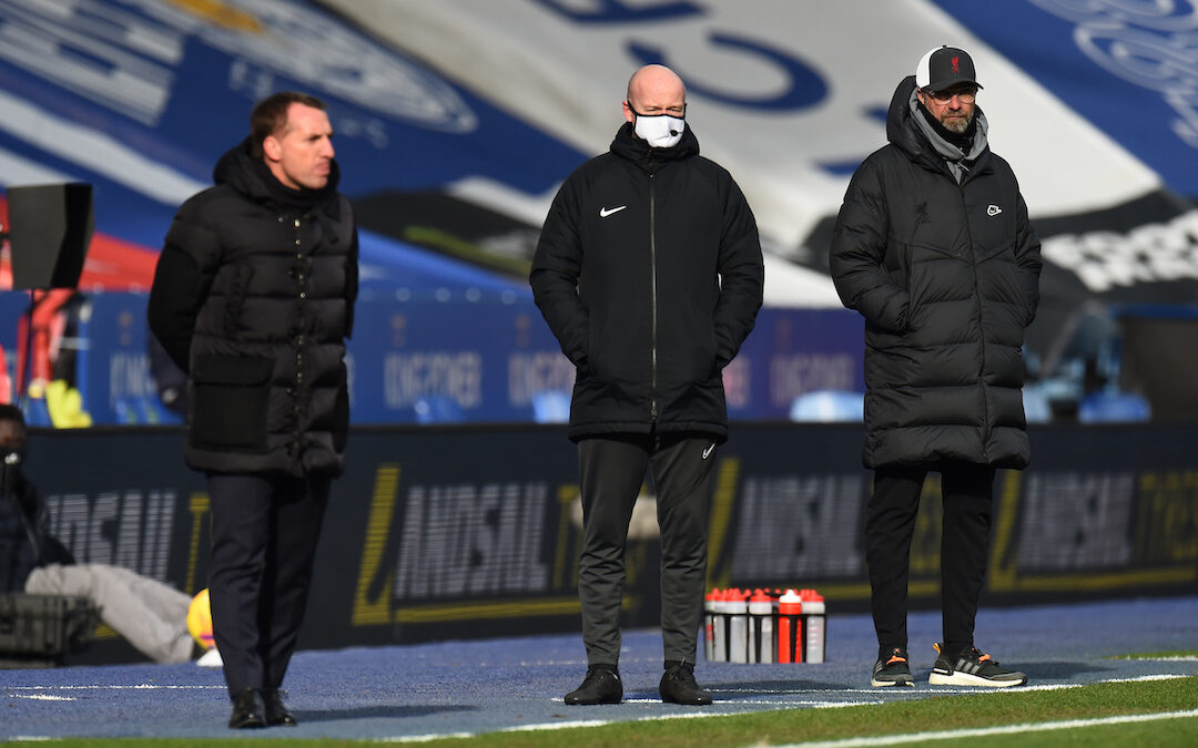 Liverpool's manager Jürgen Klopp (R) during the FA Premier League match between Leicester City FC and Liverpool FC at the King Power Stadium