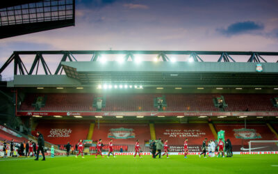 Liverpool players walk out before the FA Premier League match between Liverpool FC and Everton FC, the 238th Merseyside Derby, at Anfield