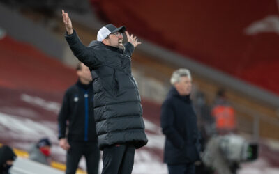 Liverpool's manager Jürgen Klopp reacts during the FA Premier League match between Liverpool FC and Everton FC, the 238th Merseyside Derby, at Anfield