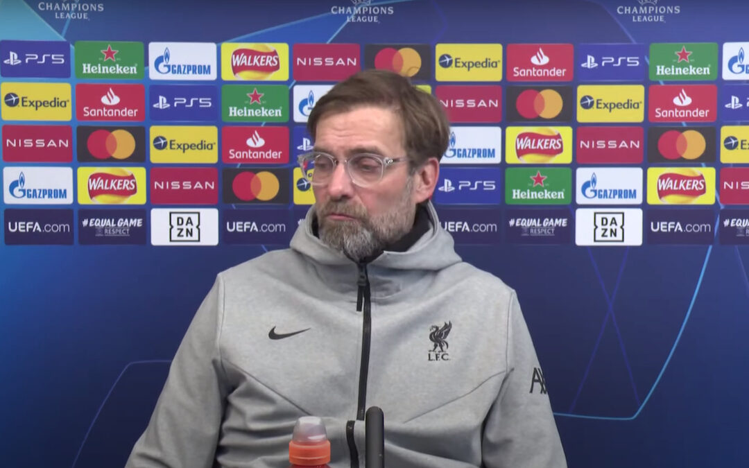 Liverpool's manager Jürgen Klopp during a press conference ahead of the UEFA Champions League Round of 16 1st Leg match between RB Leipzig and Liverpool FC.