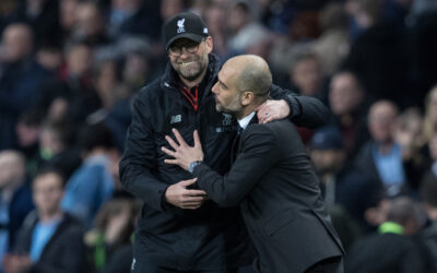 Liverpool's manager Jürgen Klopp and Manchester City's manager Pep Guardiola after the FA Premier League match at the Etihad Stadium