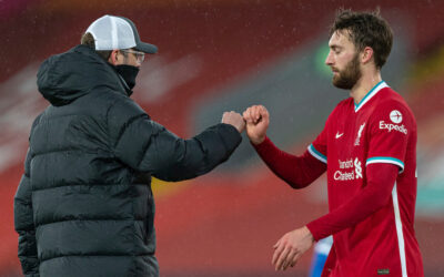 Liverpool's manager Jürgen Klopp and Nathaniel Phillips at the final whistle during the FA Premier League match between Liverpool FC and Brighton & Hove Albion FC at Anfield