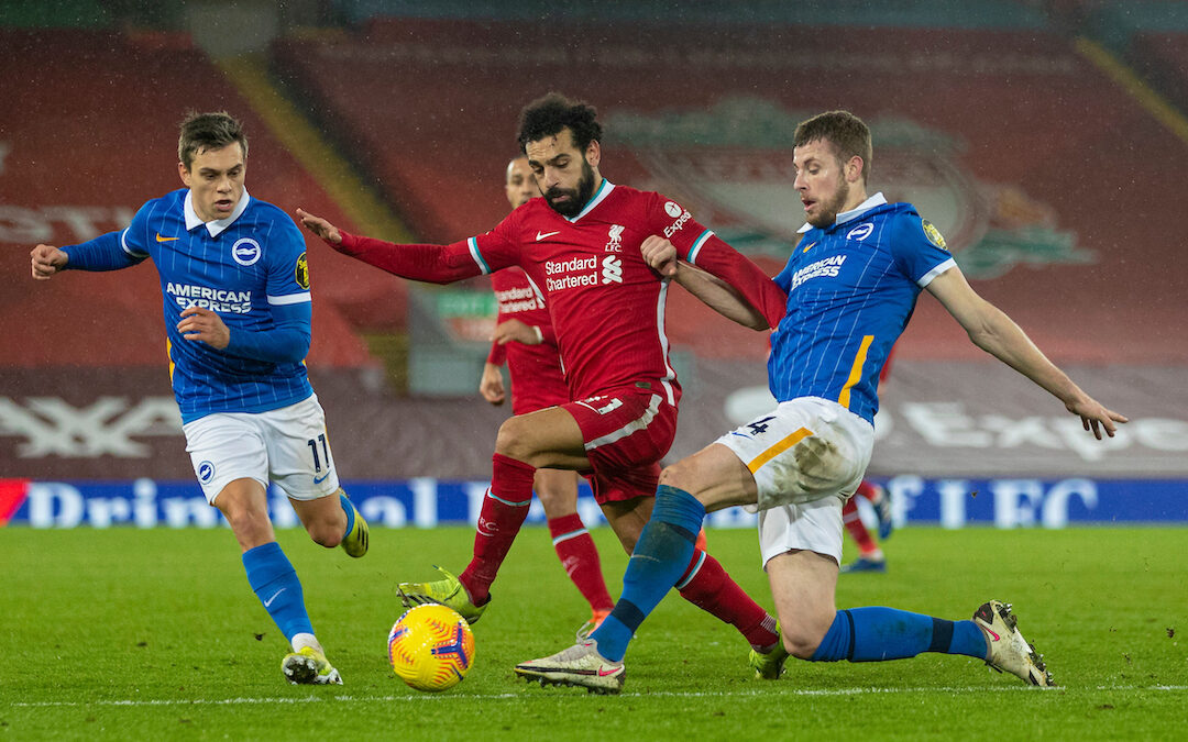 Liverpool's Mohamed Salah during the FA Premier League match between Liverpool FC and Brighton & Hove Albion FC at Anfield