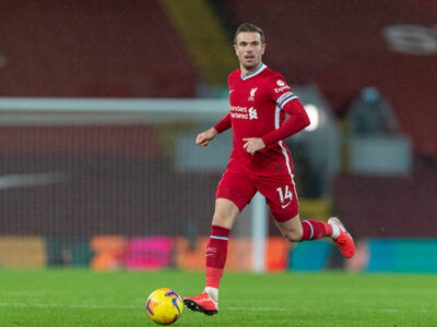 Liverpool's captain Jordan Henderson during the FA Premier League match between Liverpool FC and Brighton & Hove Albion FC at Anfield