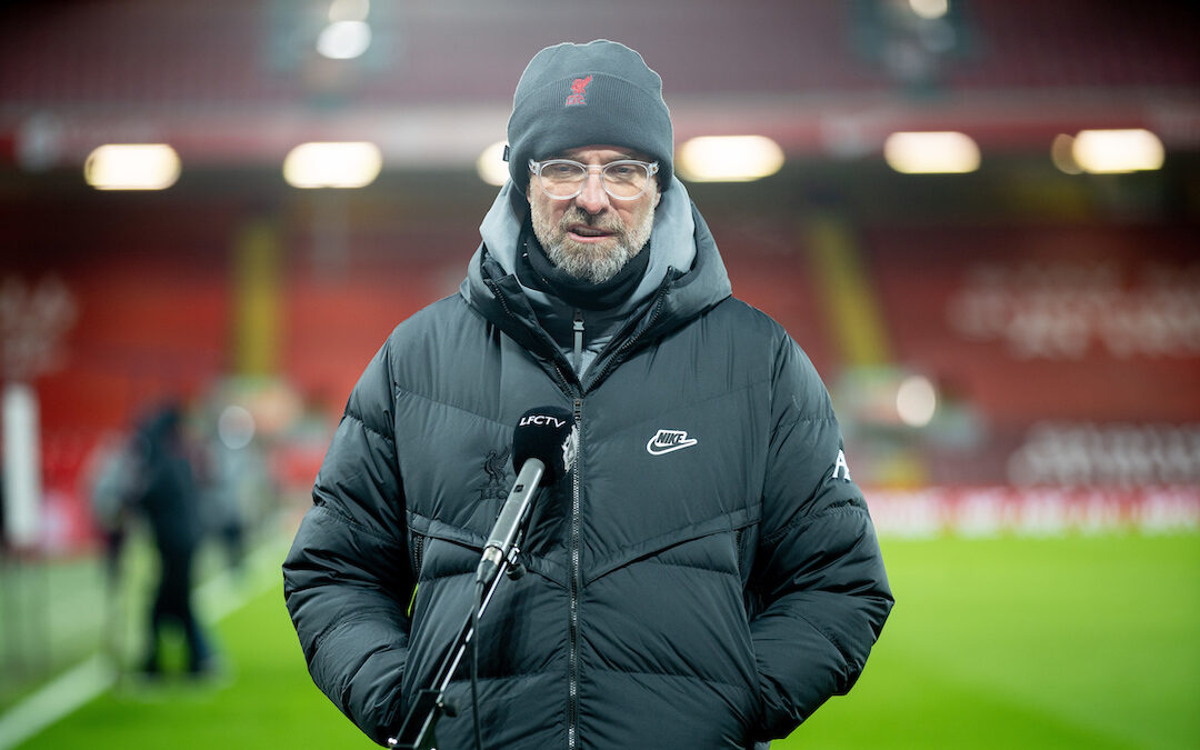 Liverpool's manager Jürgen Klopp is interviewed after the FA Premier League match between Liverpool FC and Manchester City FC at Anfield