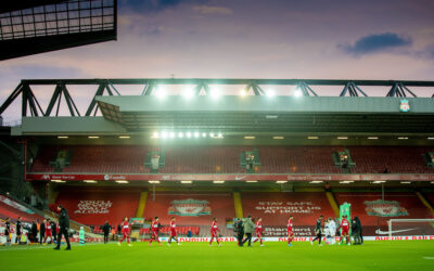 Liverpool's players before the FA Premier League match between Liverpool FC and Everton FC, the 238th Merseyside Derby, at Anfield