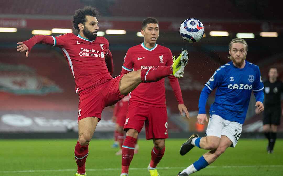 Liverpool's Mohamed Salah during the FA Premier League match between Liverpool FC and Everton FC, the 238th Merseyside Derby, at Anfield