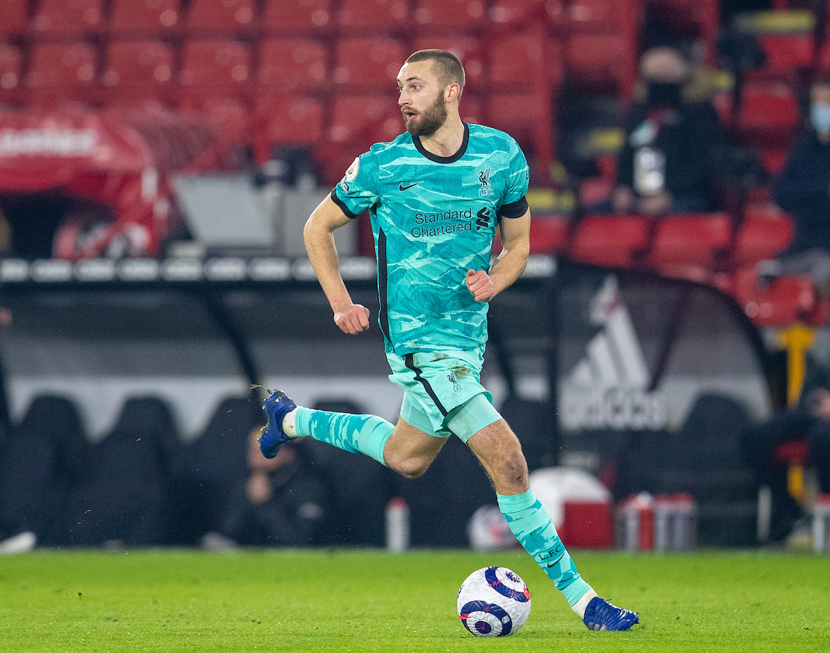 Liverpool's Nathaniel Phillips during the FA Premier League match between Sheffield United FC and Liverpool FC at Bramall Lane