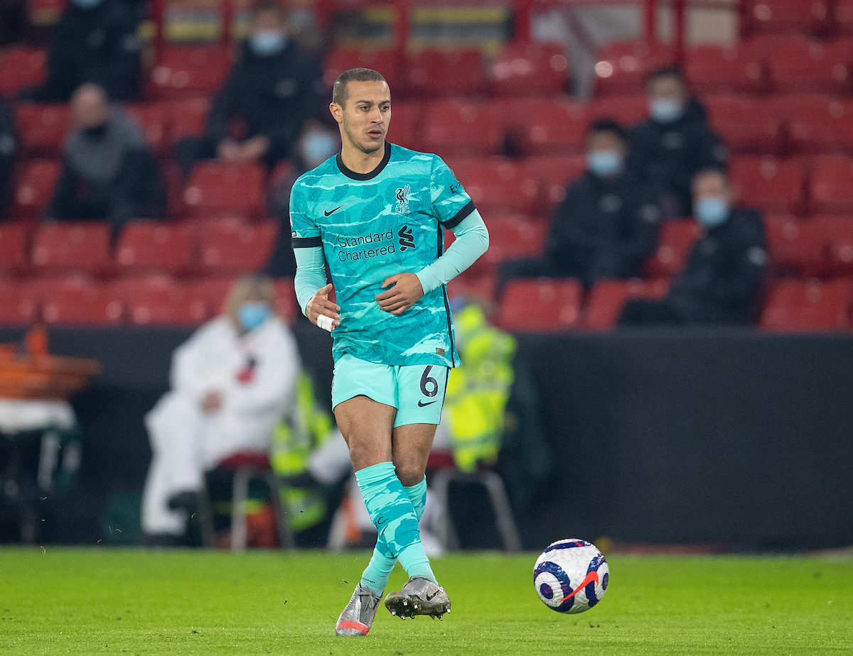 Liverpool's Thiago Alcantara during the FA Premier League match between Sheffield United FC and Liverpool FC at Bramall Lane