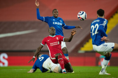 Liverpool's Sadio Mané during the FA Premier League match between Liverpool FC and Everton FC, the 238th Merseyside Derby, at Anfield