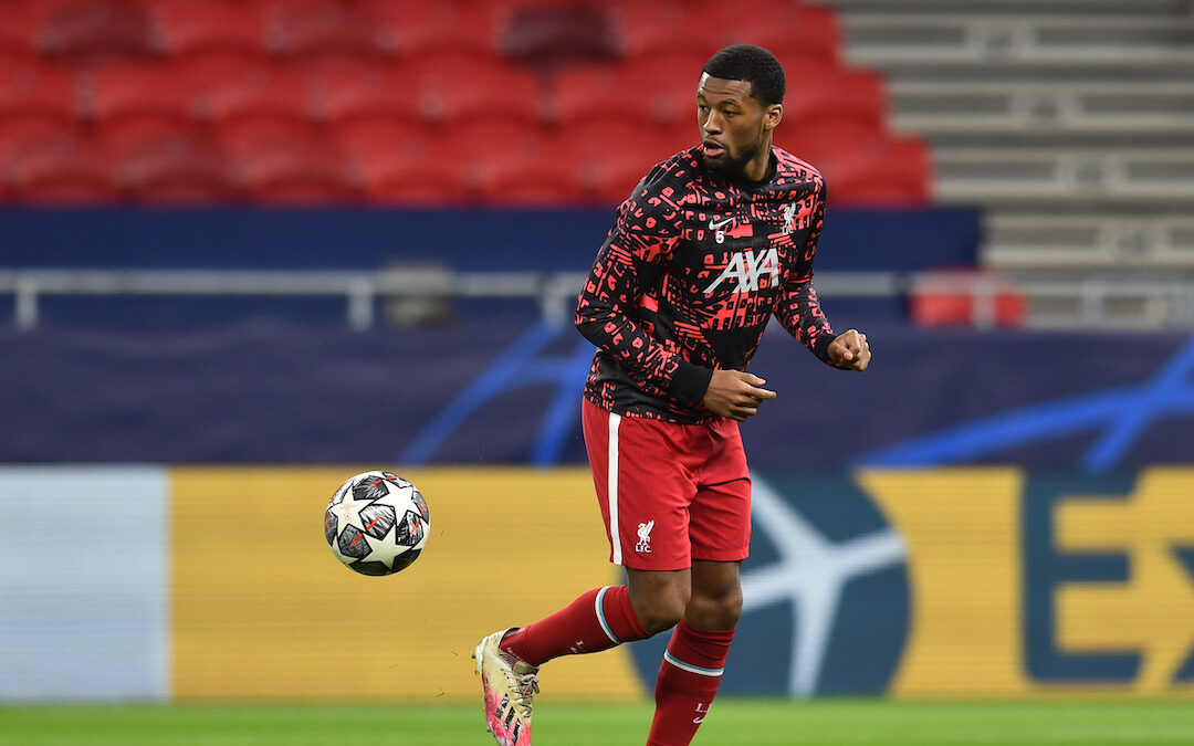 March 10, 2021: Liverpool's Georginio Wijnaldum during the pre-match warm-up before the UEFA Champions League Round of 16 2nd Leg game between Liverpool FC and RB Leipzig at the Puskás Aréna.
