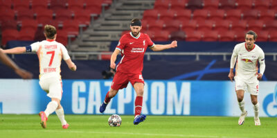 Liverpool's Nathaniel Phillips during the UEFA Champions League Round of 16 2nd Leg game between Liverpool FC and RB Leipzig at the Puskás Aréna