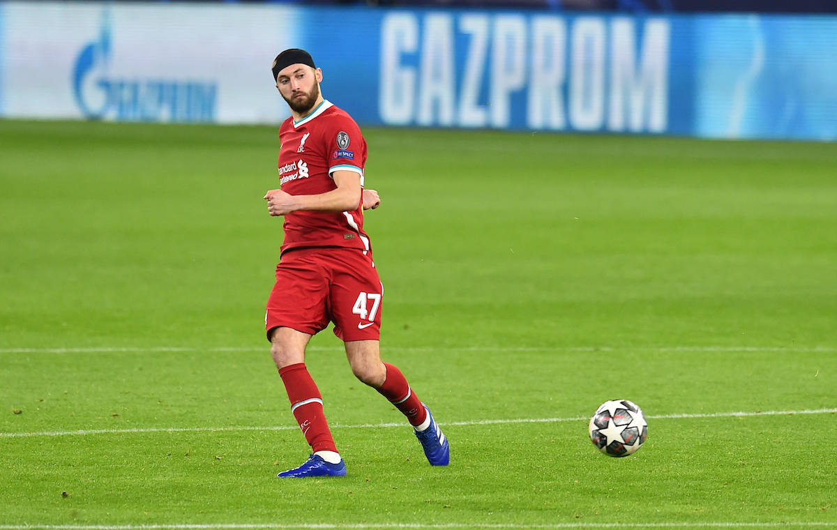 Liverpool's Nathaniel Phillips during the UEFA Champions League Round of 16 2nd Leg game between Liverpool FC and RB Leipzig at the Puskás Aréna