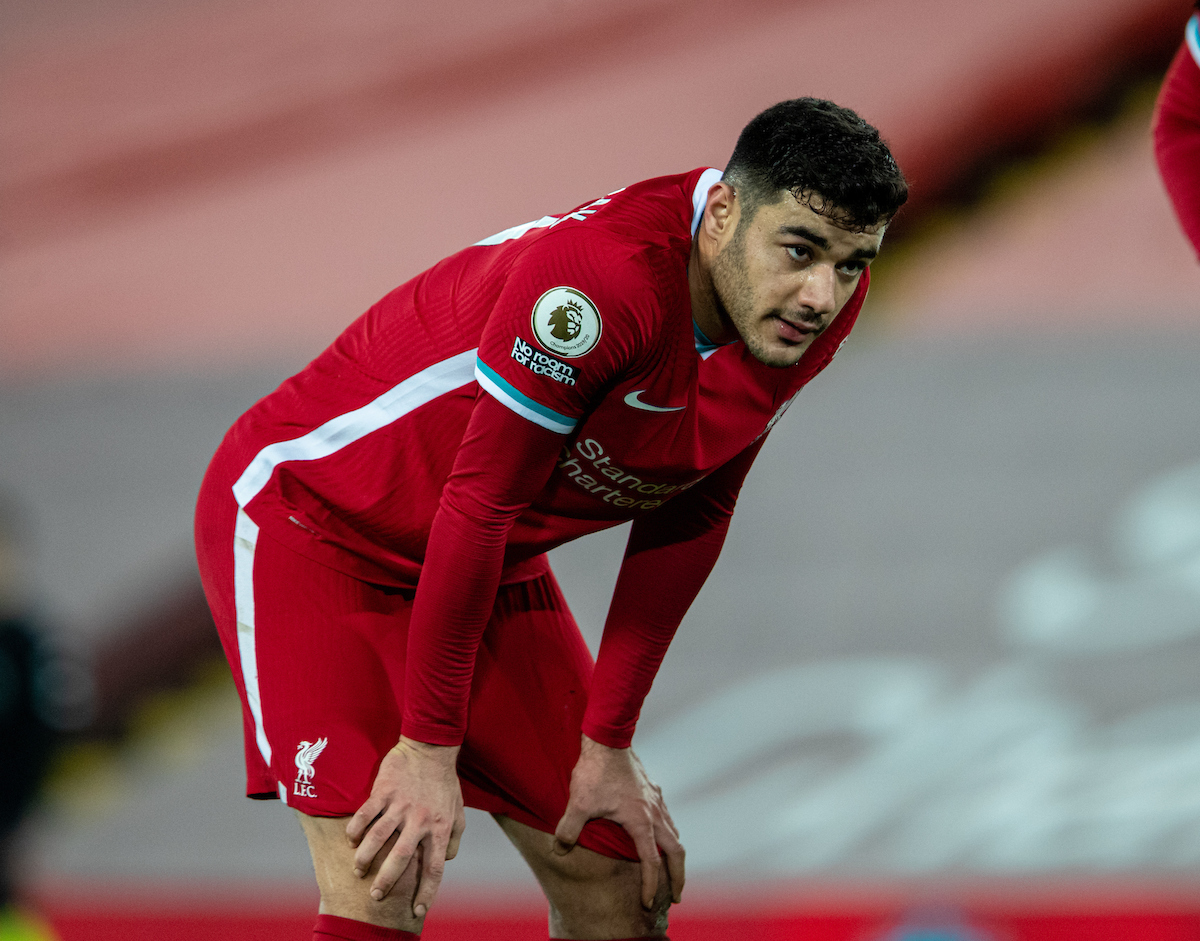 Liverpool's Ozan Kabak during the FA Premier League match between Liverpool FC and Chelsea FC at Anfield