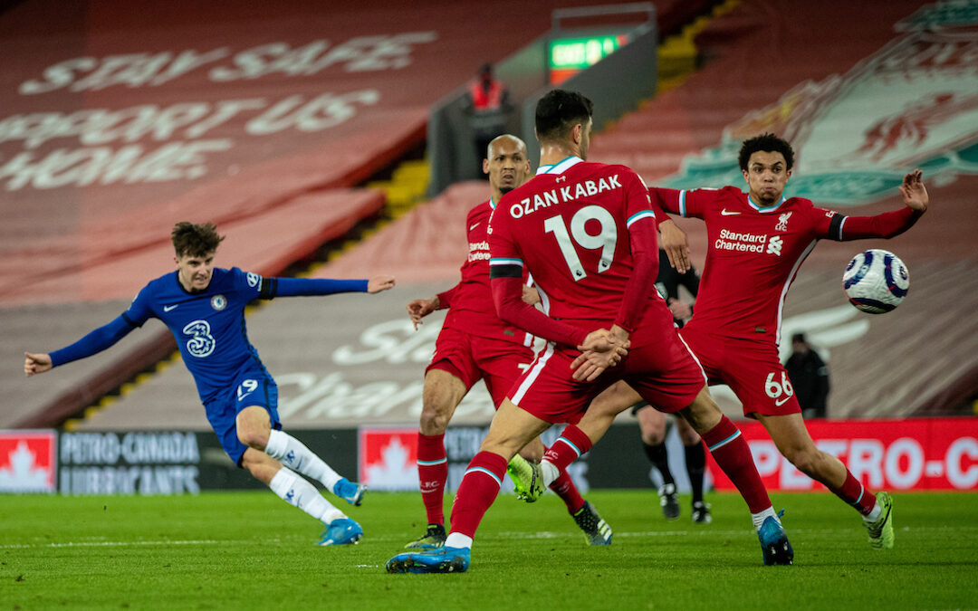 Liverpool 0 Chelsea 1: Mason Mount scores the first goal during the FA Premier League match between Liverpool FC and Chelsea FC at Anfield