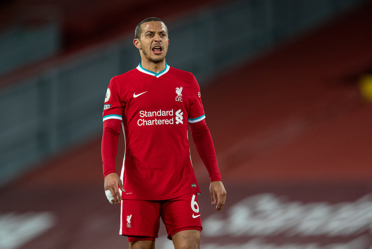 Liverpool's Thiago Alcantara during the FA Premier League match between Liverpool FC and Chelsea FC at Anfield