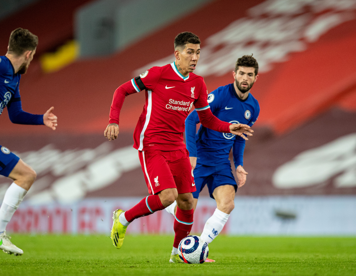 Liverpool's Roberto Firmino during the FA Premier League match between Liverpool FC and Chelsea FC at Anfield