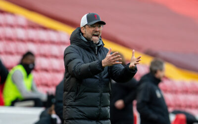 Liverpool's manager Jürgen Klopp reacts during the FA Premier League match between Liverpool FC and Fulham FC at Anfield