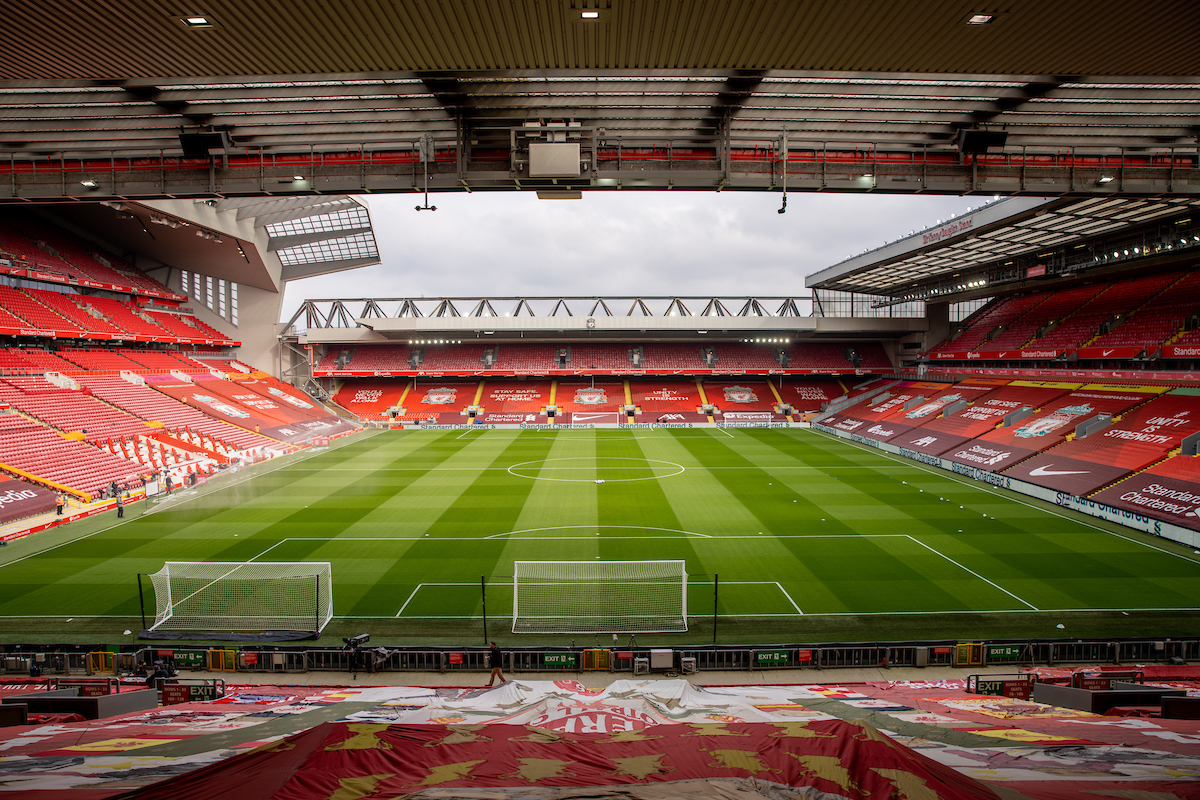 A general view of Anfield as seen from the Spion Kop before the FA Premier League match between Liverpool FC and Fulham FC