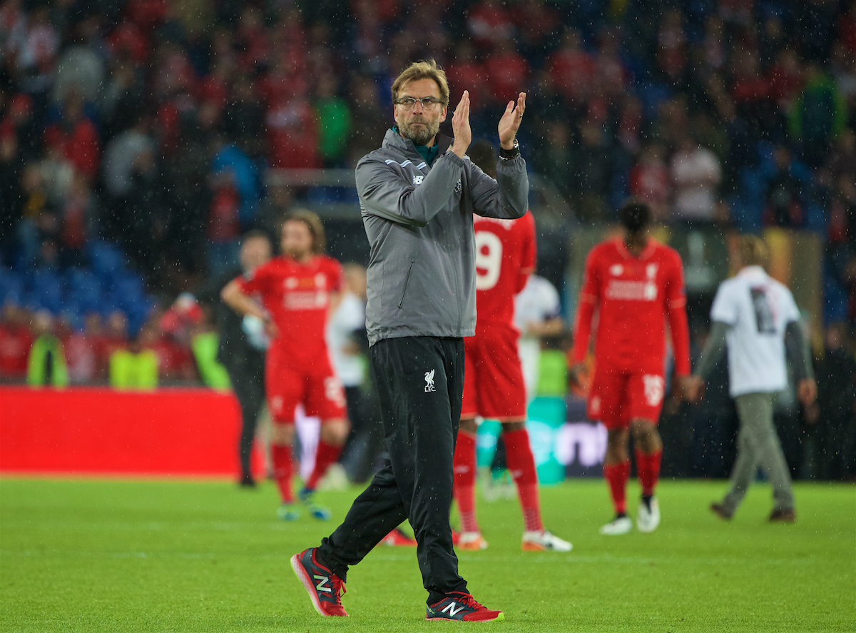 Liverpool's manager Jürgen Klopp looks dejected as Sevilla win 3-1 during the UEFA Europa League Final at St. Jakob-Park
