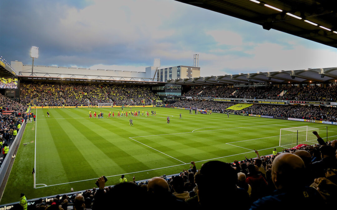 Liverpool and Watford players walk out before the FA Premier League match at Vicarage Road.