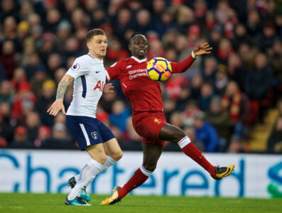 Sunday, February 4, 2018: Liverpool's Sadio Mane and Tottenham Hotspur's Kieran Trippier during the FA Premier League match between Liverpool FC and Tottenham Hotspur FC at Anfield.