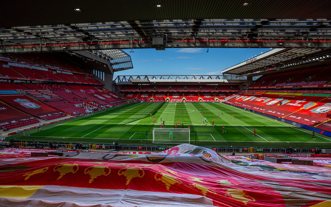 Sunday, July 5, 2020: A general view during the FA Premier League match between Liverpool FC and Aston Villa FC at Anfield. The game was played behind closed doors due to the UK government’s social distancing laws during the Coronavirus COVID-19 Pandemic.