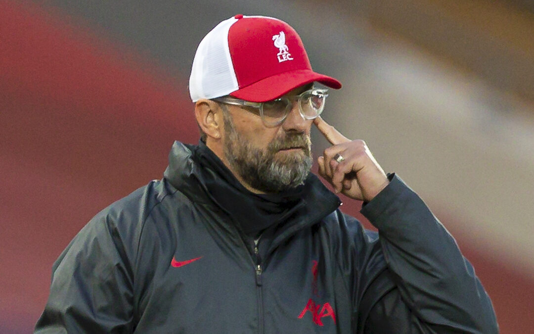 Saturday, September 12, 2020: Liverpool’s manager Jürgen Klopp reacts during the opening FA Premier League match between Liverpool FC and Leeds United FC at Anfield. The game was played behind closed doors due to the UK government’s social distancing laws during the Coronavirus COVID-19 Pandemic. Liverpool won 4-3.