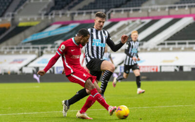 Liverpool’s Georginio Wijnaldum crosses the ball during the FA Premier League match between Newcastle United FC and Liverpool FC at St. James’ Park. The game ended in a goal-less draw.