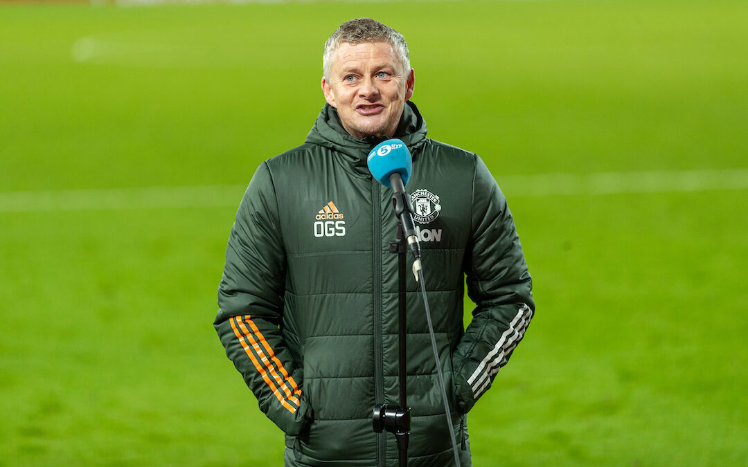 Sunday, January 17, 2021: Manchester United's manager Ole Gunnar Solskjær is interviewed by BBC Radio 5 Live after the FA Premier League match between Liverpool FC and Manchester United FC at Anfield. The game ended in a 0-0 draw.