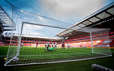 Saturday, April 10, 2021: Aston Villa's goalkeeper Emiliano Martínez is beaten as Liverpool's Trent Alexander-Arnold scores the winning goal during the FA Premier League match between Liverpool FC and Aston Villa FC at Anfield. Liverpool won 2-1.