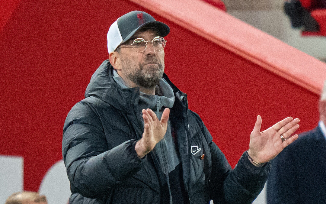 Wednesday, April 14, 2021: Liverpool's manager Jürgen Klopp during the UEFA Champions League Quarter-Final 2nd Leg game between Liverpool FC and Real Madird CF at Anfield. The game ended in a goal-less draw, Real Madrid won 3-1 on aggregate.