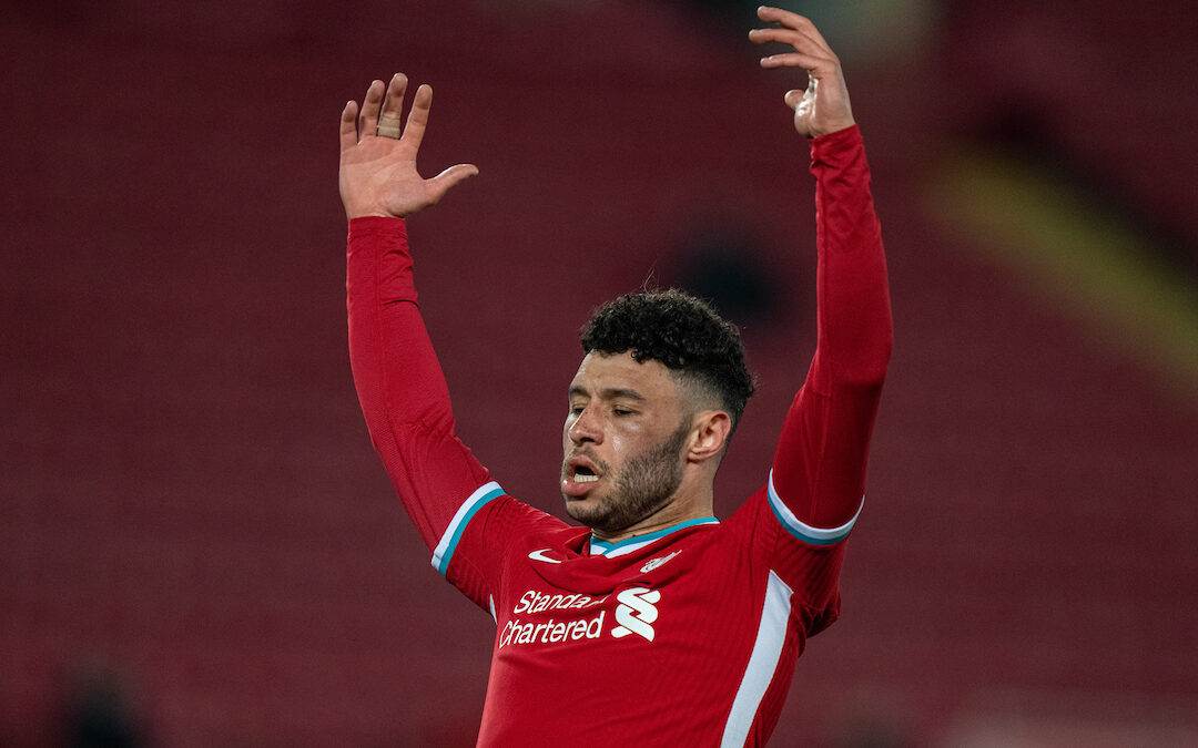 Wednesday, April 14, 2021: Liverpool's Alex Oxlade-Chamberlain looks dejected after the UEFA Champions League Quarter-Final 2nd Leg game between Liverpool FC and Real Madrid CF at Anfield. The game ended in a goal-less draw, Real Madrid won 3-1 on aggregate.
