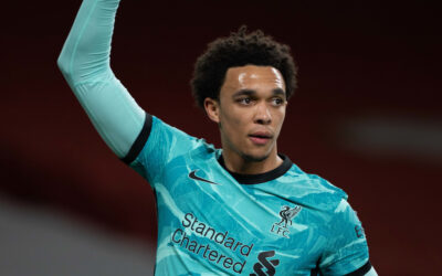 Liverpool's Trent Alexander-Arnold during the FA Premier League match between Arsenal FC and Liverpool FC at the Emirates Stadium