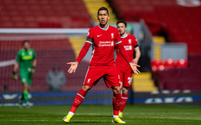 Saturday, April 10, 2021: Liverpool's Roberto Firmino during the FA Premier League match between Liverpool FC and Aston Villa FC at Anfield.