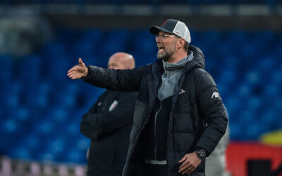 Monday, April 19, 2021: Liverpool's manager Jürgen Klopp reacts during the FA Premier League match between Leeds United FC and Liverpool FC at Elland Road.