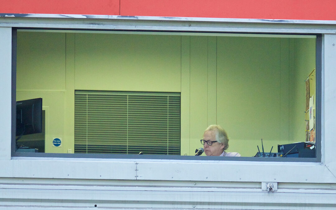 Liverpool's stadium announcer George Sephton during the Premier League match against Sunderland at Anfield