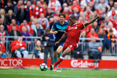 Liverpool's Gini Wijnaldum scores the first goal against Middlesbrough during the FA Premier League match at Anfield.