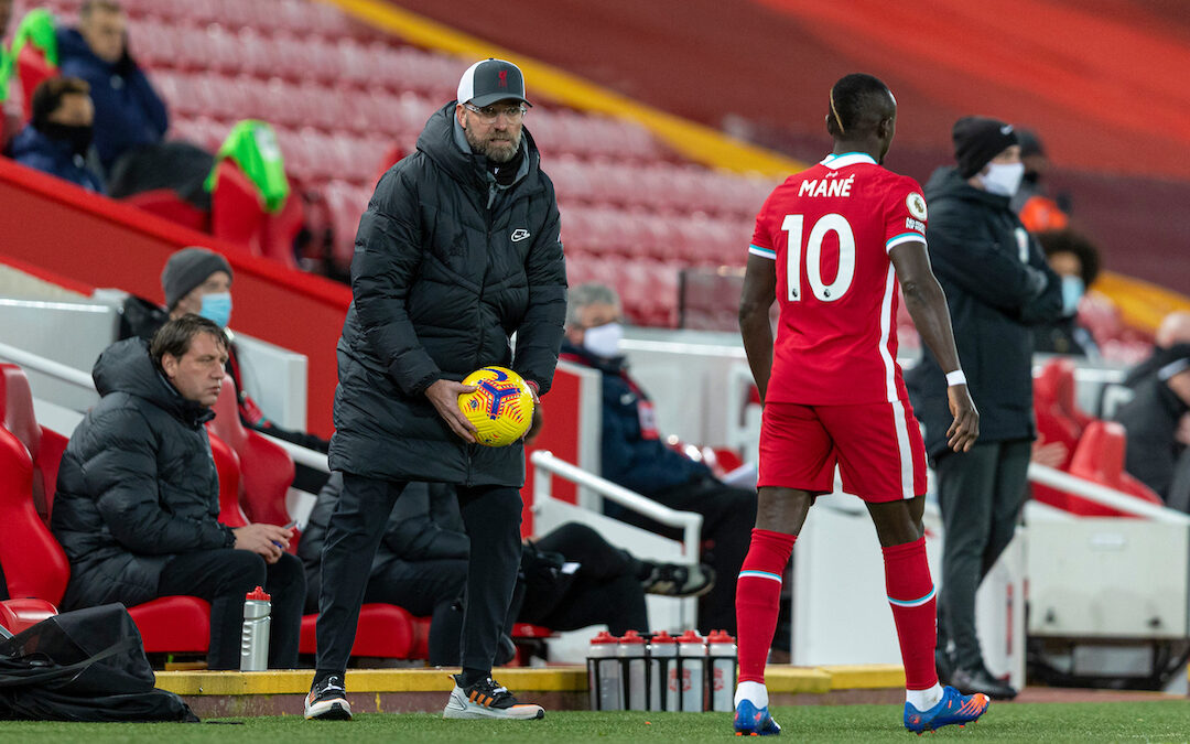 Liverpool's manager Jurgen Klopp with the ball during the FA Premier League match between Liverpool FC and West Brom at Anfield.