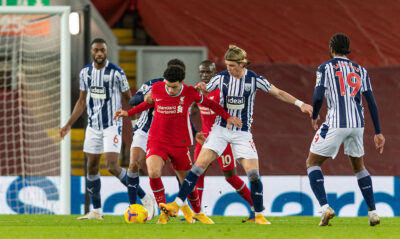 Liverpool's Curtis Jones during the FA Premier League match between Liverpool FC and West Brom at Anfield.