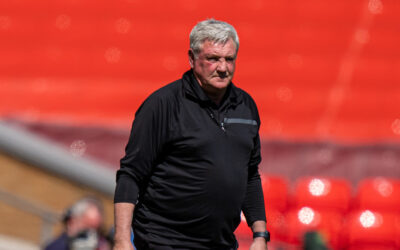 Newcastle United's manager Steve Bruce during the FA Premier League match between Liverpool FC and Newcastle United FC at Anfield.