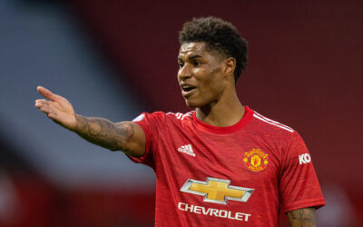 Marcus Rashford during the FA Premier League match between Manchester United FC and Liverpool FC at Old Trafford.