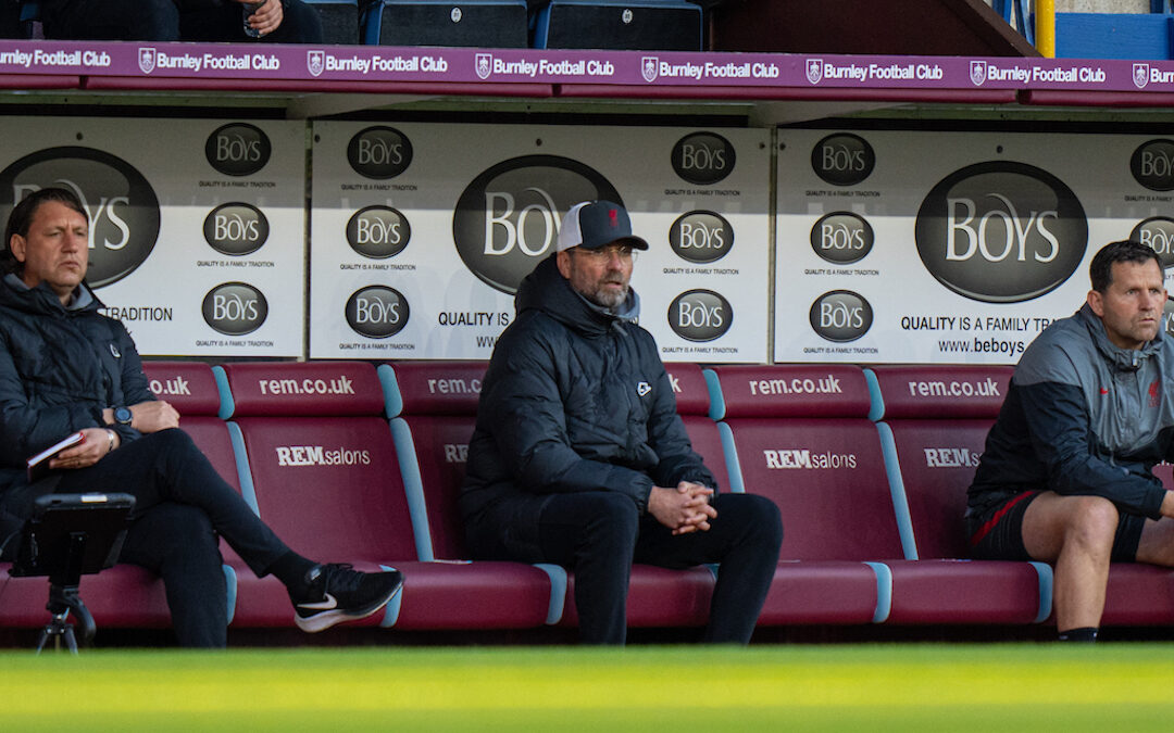 Liverpool's manager Jurgen Klopp during the FA Premier League match between Burnley FC and Liverpool FC at Turf Moor.