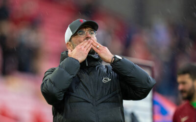 Liverpool's manager Jürgen Klopp blows a kiss to the supporters after the final FA Premier League match between Liverpool FC and Crystal Palace FC at Anfield.