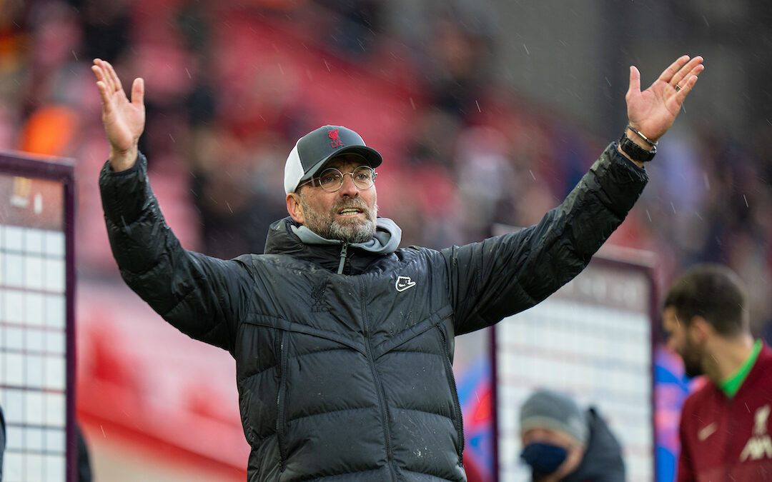 Liverpool's manager Jurgen Klopp waves to the supporters after the final FA Premier League match between Liverpool FC and Crystal Palace FC at Anfield.