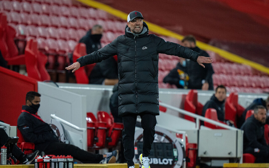 Liverpool's manager Jürgen Klopp reacts during the FA Premier League match between Liverpool FC and Southampton FC at Anfield.