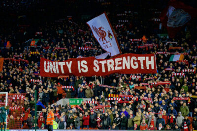 'Unity is Strength' Liverpool supporters' banner