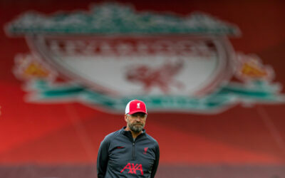 Liverpool’s manager Jürgen Klopp during the pre-match warm-up before the opening FA Premier League match between Liverpool FC and Leeds United FC at Anfield.