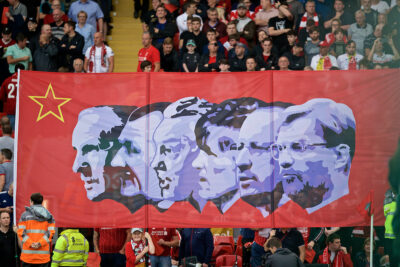 Liverpool supporters' banner featuring Rafa Benitez